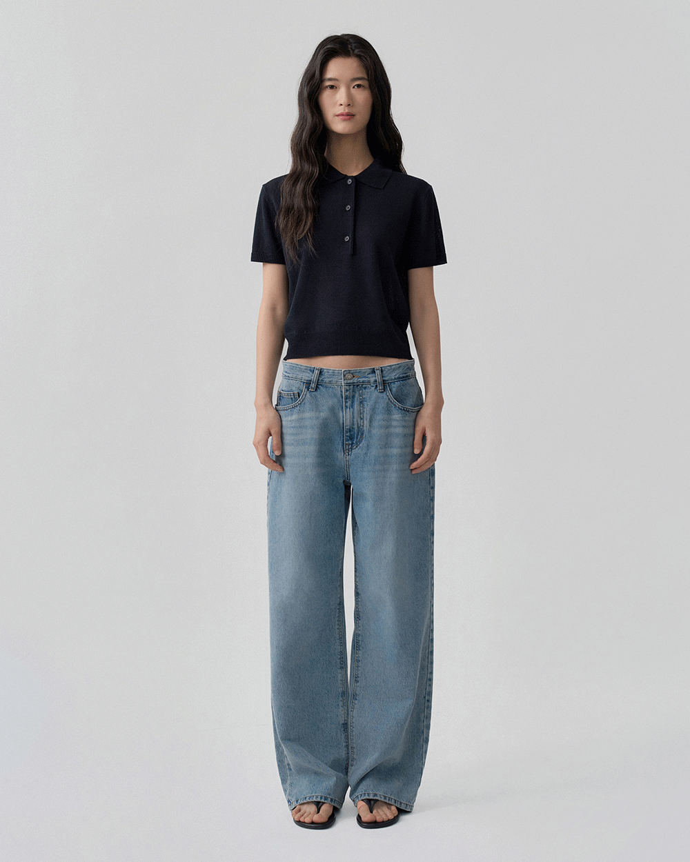 Linen Polo Knit Top