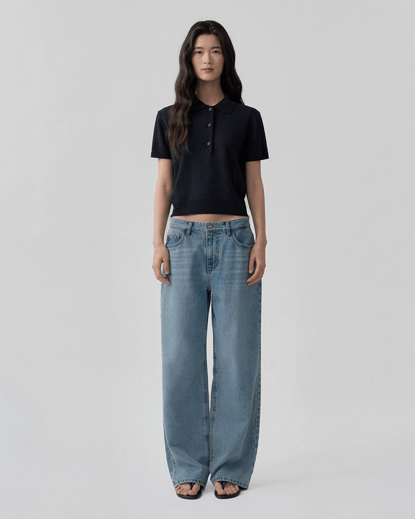 Linen Polo Knit Top